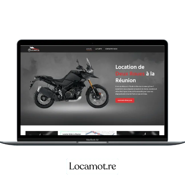 Réalisation de site web à la réunion du site locamot.re pour une entreprise de location de deux roues à saint pierre