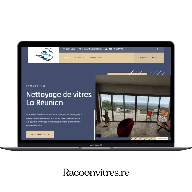 Réalisation de site web à la réunion du site racoonvitres.re pour une entreprise nettoyage de vitres