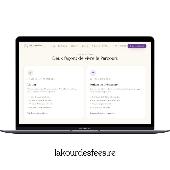Création du site web La Kour des Fées, événements bien-être et artisans à Saint-Pierre, La Réunion