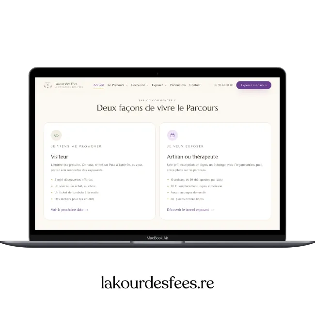 Création du site web La Kour des Fées, événements bien-être et artisans à Saint-Pierre, La Réunion