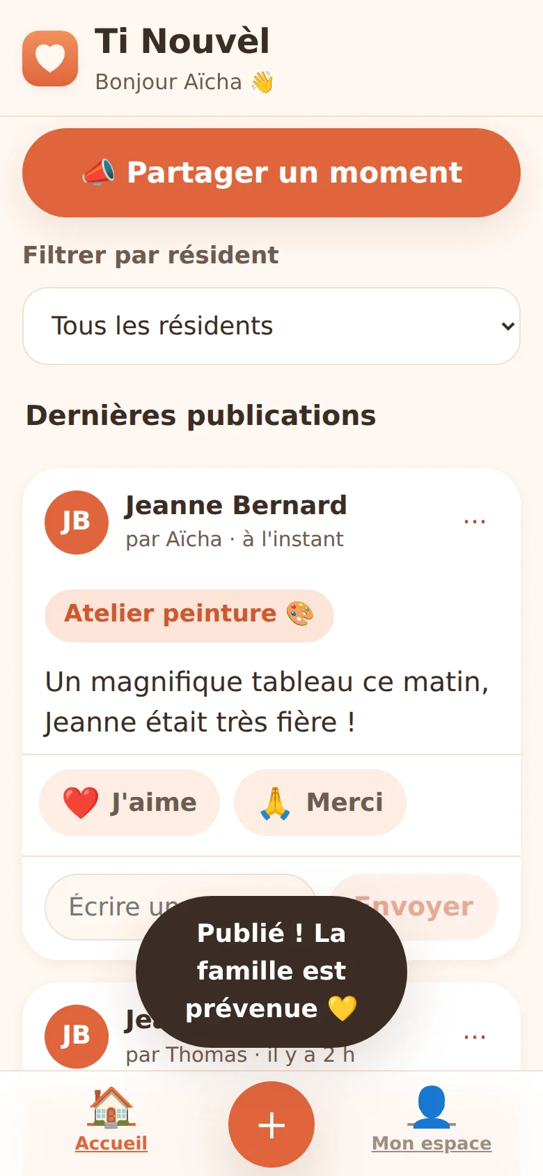 Interface équipe de l'application Ti Nouvèl : publier un moment en 10 secondes