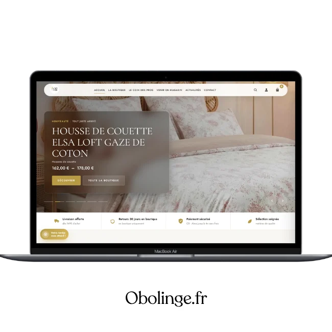 Aperçu du site obolinge.fr, vente de linge de lit à La Réunion, réalisé par VIZION