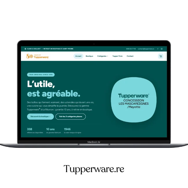 Aperçu de la boutique en ligne tupperware.re réalisée par VIZION, agence web à La Réunion
