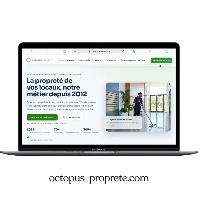 Aperçu du site octopus-proprete.com, entreprise de nettoyage à La Réunion, réalisé par VIZION