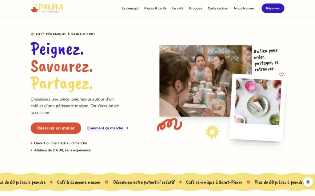 Page d'accueil du site Palma (café céramique, Saint-Pierre), réalisé par VIZION