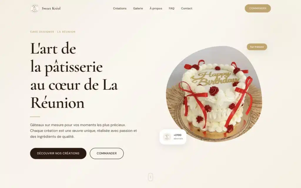 Page d'accueil du site Sweet Kréol (cake designer, L'Étang-Salé), réalisé par VIZION