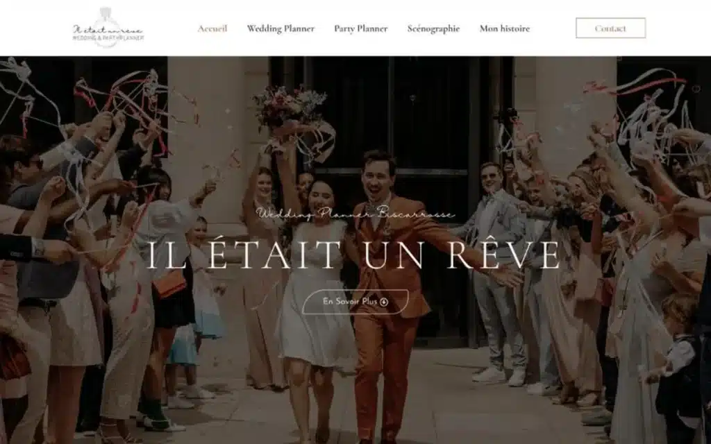 Page d'accueil du site Il était un rêve (wedding planner, Biscarrosse), réalisé par VIZION