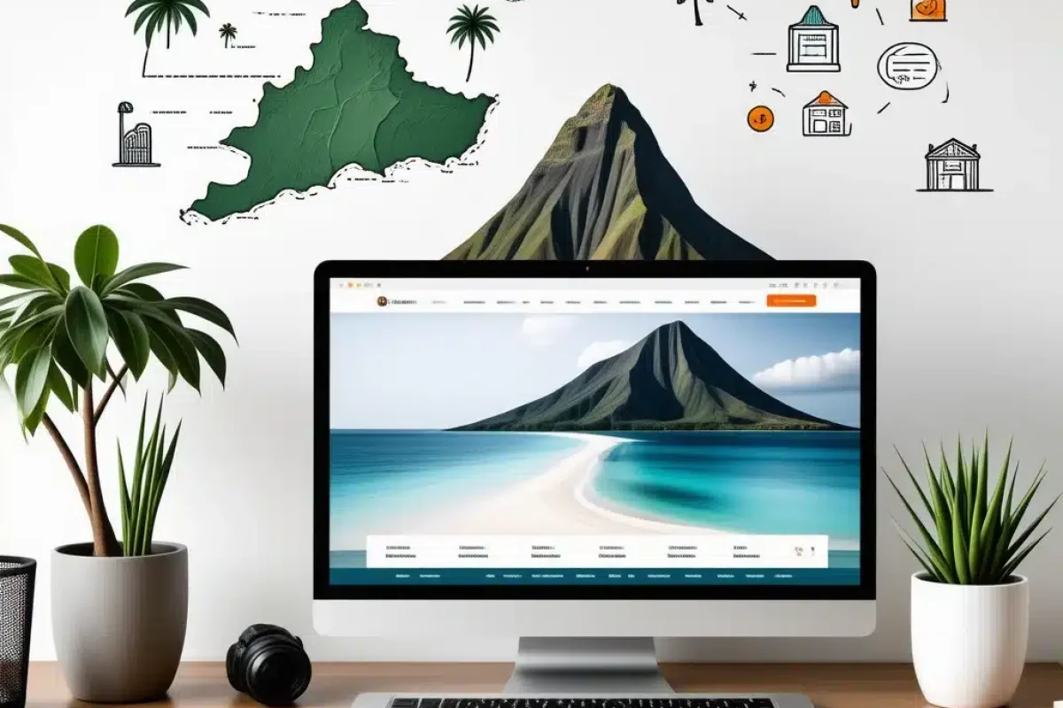 Création de Site Web à La Réunion – Un ordinateur affichant un site web responsive avec en arrière-plan le paysage volcanique et tropical de l’île de La Réunion, symbolisant la connexion entre technologie moderne et entreprises locales dans l’océan Indien. » title= »Solutions digitales professionnelles pour entreprises et artisans réunionnais Création de Site Web à La Réunion - Un ordinateur affichant un site web responsive avec en arrière-plan le paysage volcanique et tropical de l'île de La Réunion, symbolisant la connexion entre technologie moderne et entreprises locales dans l'océan Indien." title="Solutions digitales professionnelles pour entreprises et artisans réunionnais